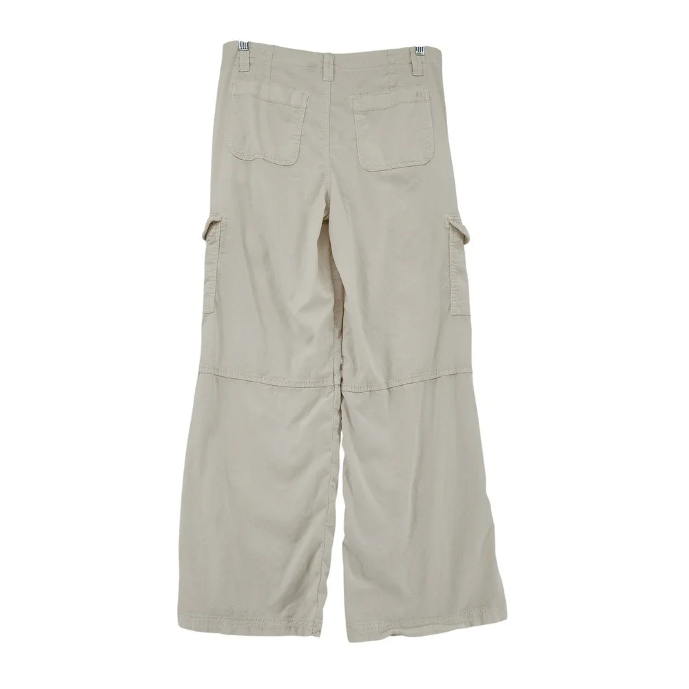 American Eagle Baggy Wide Leg Cargo Pants 8 Women Super High Rise‎ Cream Grunge